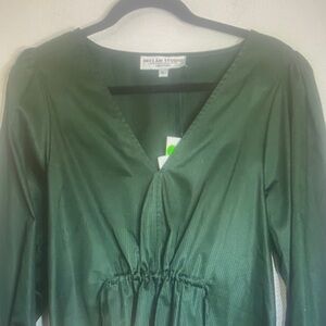 INCLAN STUDIO Magnolia Top Hunter Green Long Sleeve V Neck Size L